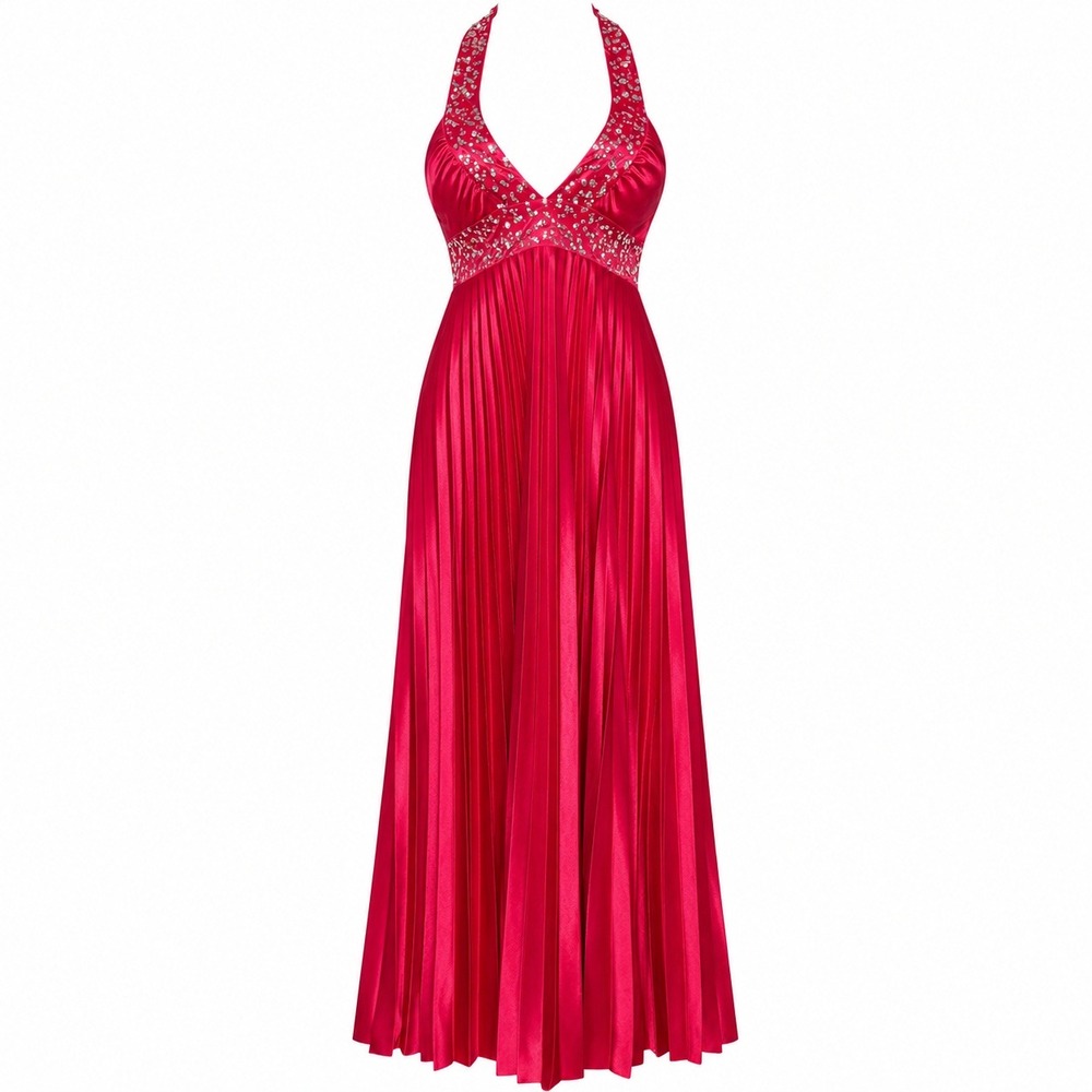 Morgan & Co Y2K Fairycore Maxi Dress Womens XS Prom Gown Sequin Pleated Halter